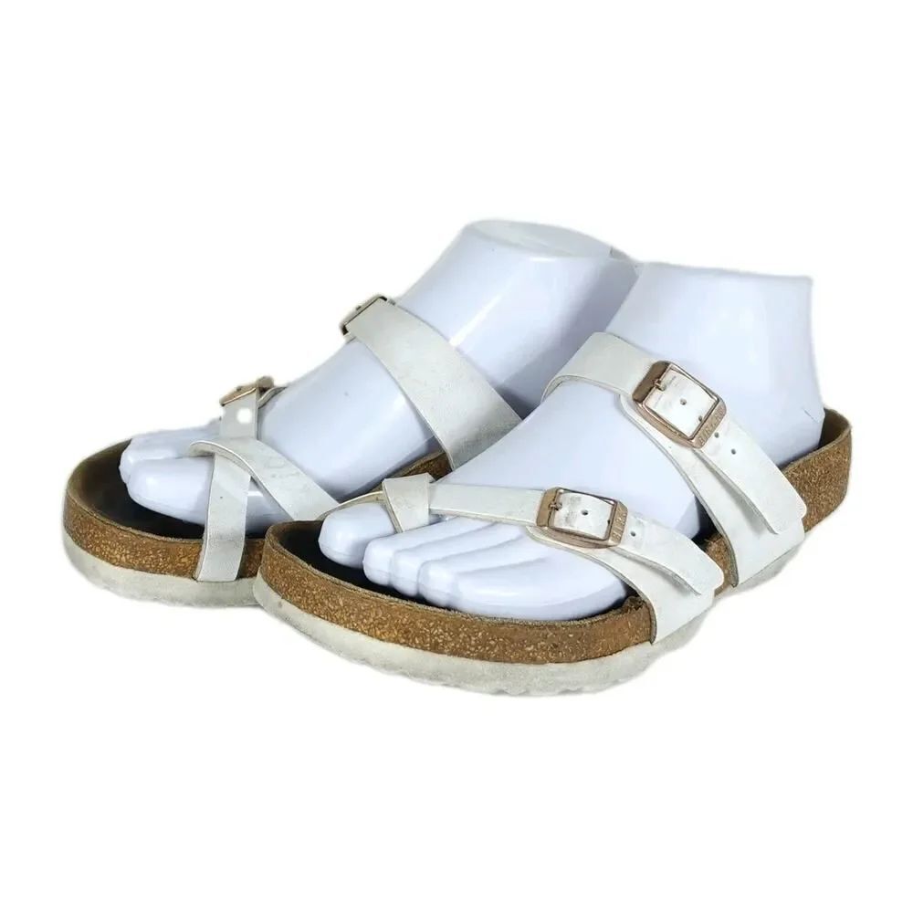 Birkenstock Women's Mayari US8 EU39 Birko-Flor White Strappy Slide sandals